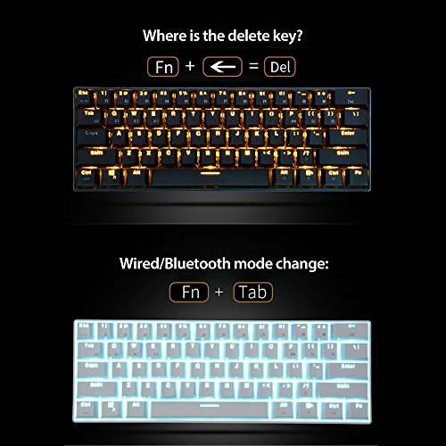 Royal Kludge RK61 61 Keys Wired/ Wireless Multi-Device Yellow LED Backlit Mechanical Gaming/O..