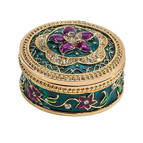 Flower Geometric Glitter Purple 2 x 2 Jeweled Metal Decorative Trinket Box