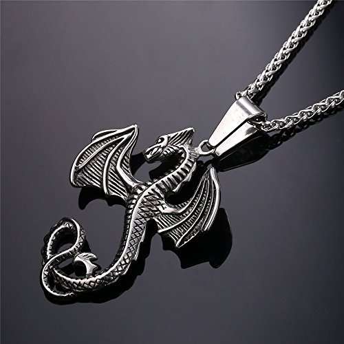 Punk Gothic Dragon Pendant On 18K Gold Plated Wheat Chain