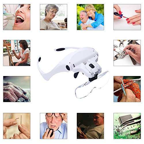 Diagtree Head Mount Magnifier with 2 Led Professional Jeweler's Loupe Light Bracket and Headband ar