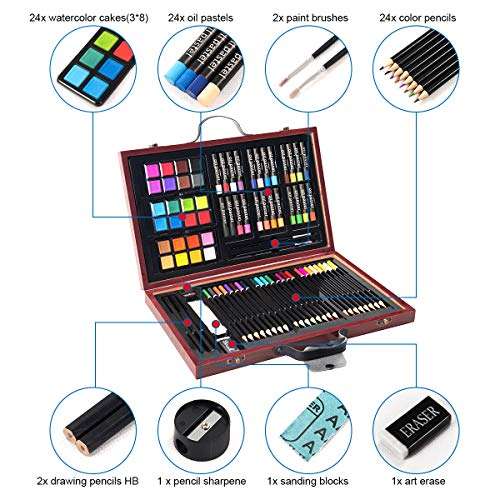 Goplus 80-piece Deluxe Art Set Drawing and Painting w/Wood Case & Accessories