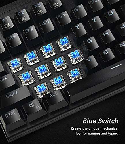 Mechanical Keyboard, UtechSmart Mercury LED Backlit Full Size 2.4 GHz Wireless/USB Wired Dual..