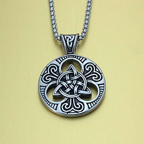 Mens Women's Celtic knot Magic Double Side Solid Heavy Pendant Necklace Men's Stainless Steel Box C