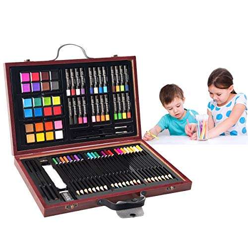Goplus 80-piece Deluxe Art Set Drawing and Painting w/Wood Case & Accessories