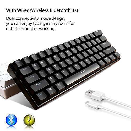 Royal Kludge RK61 61 Keys Wired/ Wireless Multi-Device Yellow LED Backlit Mechanical Gaming/O..
