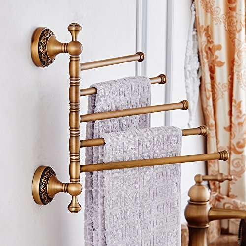 Leyden TM Antique Brass Active 5-Arm Swing Towel Rack Towel Rotated Bar Organizer Holder Wall..