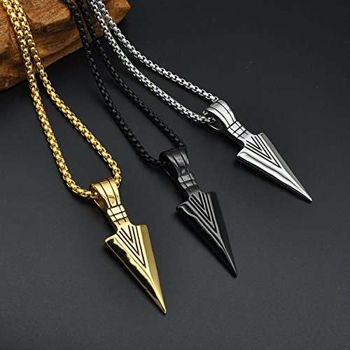 Pauro Men's Stainless Steel Jewelry Spear Point Arrowhead Pendant Necklace