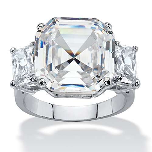 Palm Beach Jewelry Octagon-Cut White Cubic Zirconia Platinum-Plated 3-Stone Engagement Anniversary