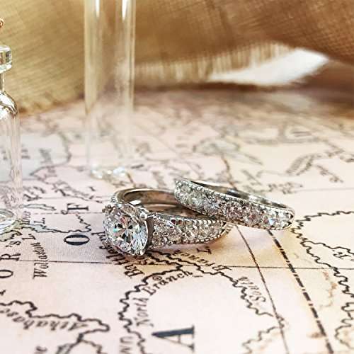 Solid Sterling Silver 925 Engagement Ring Set Bridal Rings with Cubic Zirconia Size 4