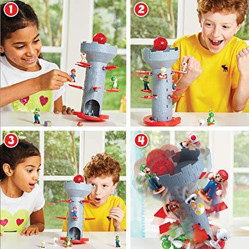 Epoch Games Super Mario Blow Up! Shaky Tower Balancing Game, Tabletop Skill and Action Game with ...