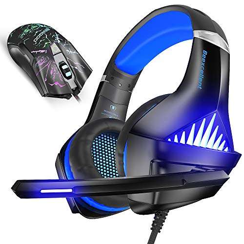 BENGOO Gaming Headset and Mouse, Stereo Gaming Headset for Xbox One, PS4, PC, Noise Cancelling