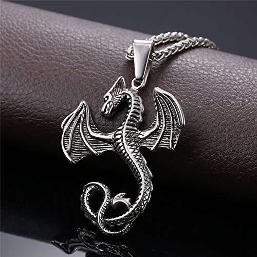 Punk Gothic Dragon Pendant On 18K Gold Plated Wheat Chain