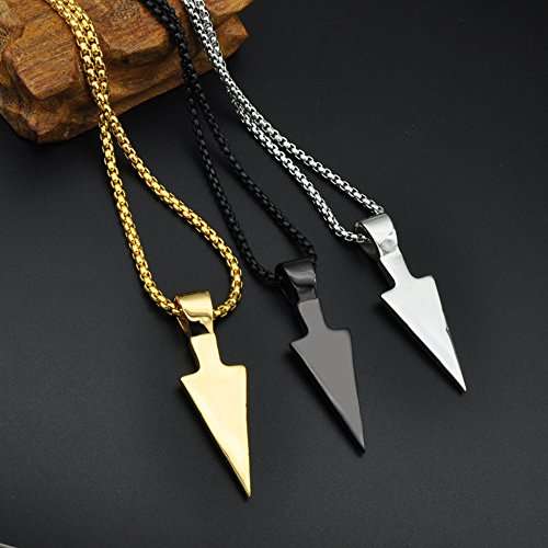 Pauro Men's Stainless Steel Jewelry Spear Point Arrowhead Pendant Necklace