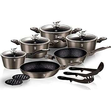 Berlinger Haus 13-Piece Metallic Line Marble Coating Cookware Set - Carbon