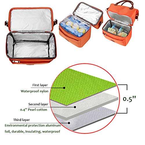 Breast Pump Bag - Cooler and Moistureproof Lunch Bag Double Layer for Mother Outdoor Working ..