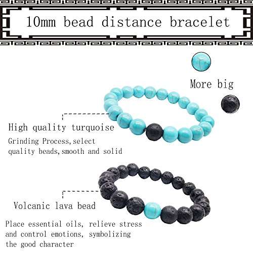 BEDERO Men's Bead Distance Bracelet, Volcano Lava Turquoise Couples Lover Relationship Bracelets