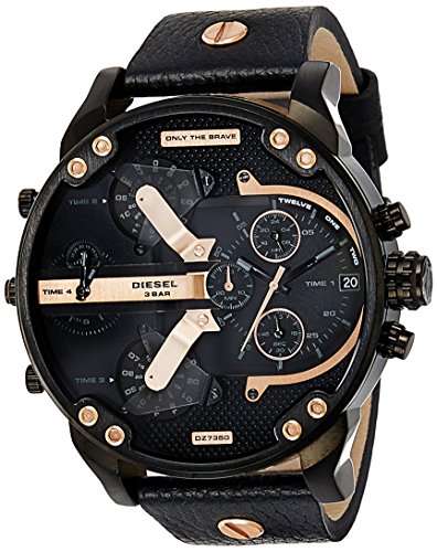 Diesel Men's DZ7350 Mr Daddy 2.0 Black Ip Black Leather Watch