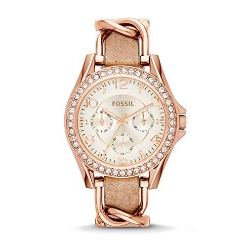 Fossil Women's ES3466 Riley Rose Gold-Tone Stainless Steel and Leather Watch with Crystal Acc..