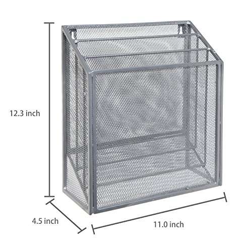 Wall Mounted Silver Metal Wire Mesh 3 Tier Hanging Magazine Rack / Desktop File Organizer Storage H