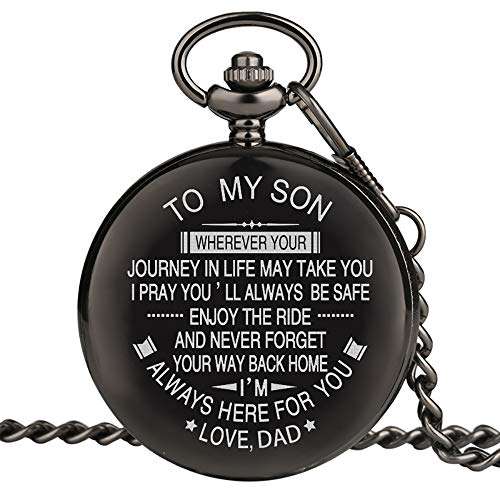 Engraved Pocket Watch for Men,Vintage Style Pocket Fob Watch Necklace Chain Quartz with ..
