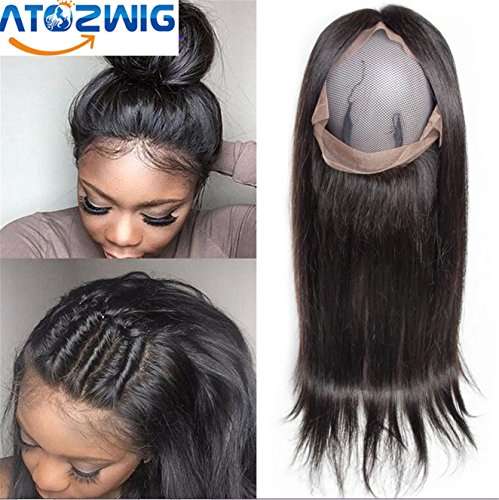 ATOZWIG Pre Plucked 360 Lace Frontal Closure 130% Density 8A Brazilian Straight Hair Closure Ear To