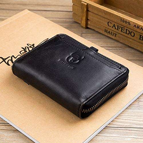 SHAKARAKA Mens Wallet RFID Blocking Minimalist Vintage Genuine Cowhide Leather Wallet for Men