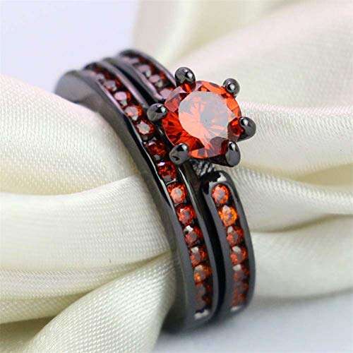 wedding ring set Two Rings His Hers Couples Matching Rings Women's 2pc Black Gold Filled..