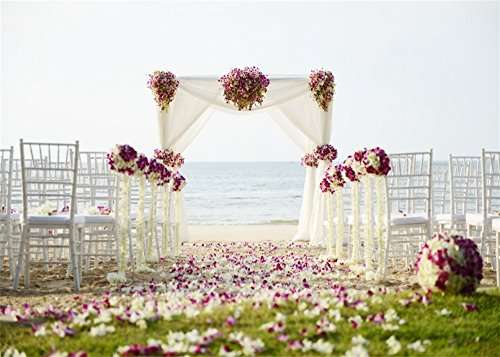 Leowefowa 7X5FT Wedding Ceremony Backdrop Seaside Sand Beach Backdrops for Photography Falling Flow