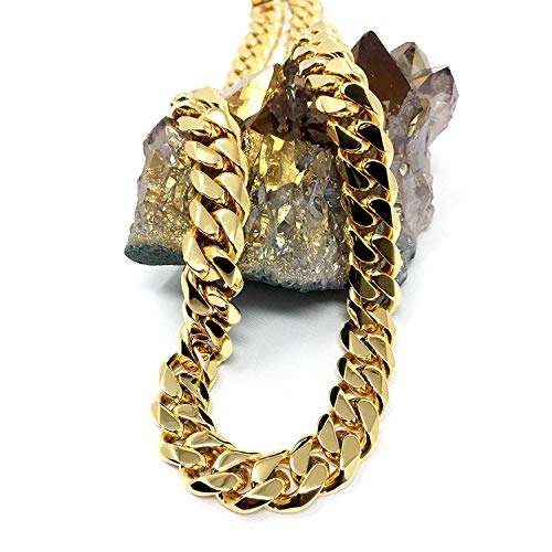 Gold Cuban Link Chain Necklace for Men Real 14.4MM 14K Karat Diamond Cut Heavy w Solid T..