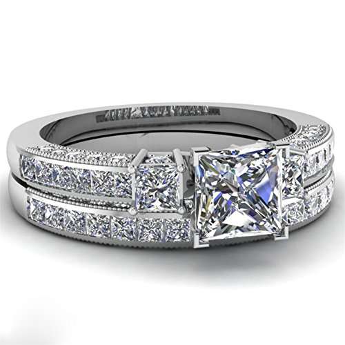 wedding ring set Two Rings His Hers Couples Matching Rings Women's 2pc White Gold Filled..