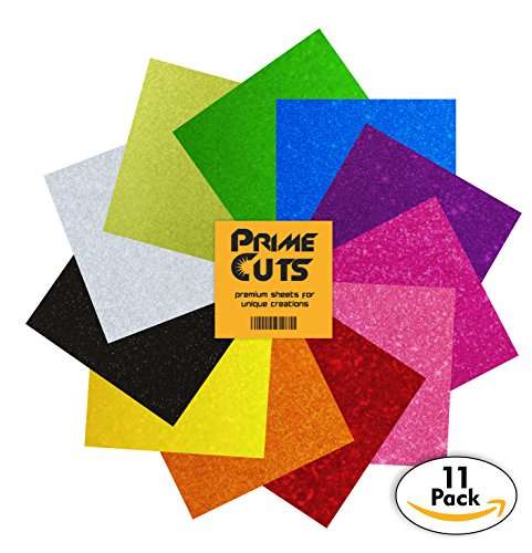 PrimeCuts USA Glitter Heat Transfer Vinyl Sheets - 11 Sheets Glitter Color Pack 12" x 10" for T Shi
