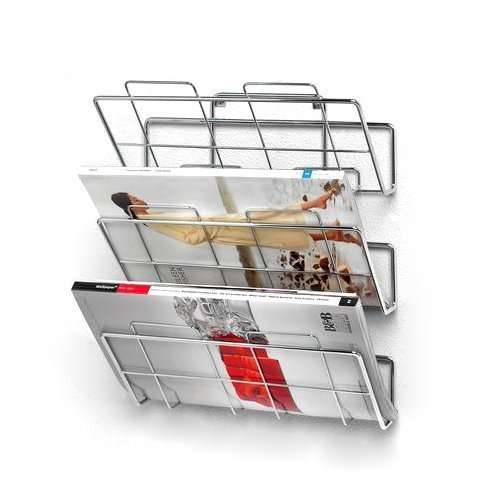 Spectrum Diversified File Holder and Magazine Rack, 3 Tiers, Wall Mount, Chrome