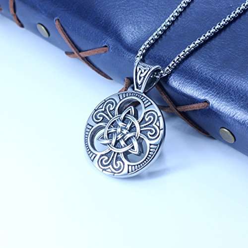 Mens Women's Celtic knot Magic Double Side Solid Heavy Pendant Necklace Men's Stainless Steel Box C