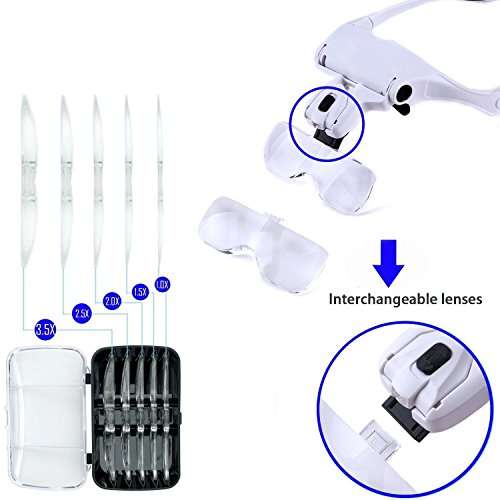 Diagtree Head Mount Magnifier with 2 Led Professional Jeweler's Loupe Light Bracket and Headband ar