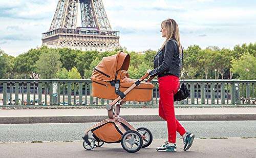 Baby Stroller  Hot Mom Baby Carriage with Bassinet Combo,Brown