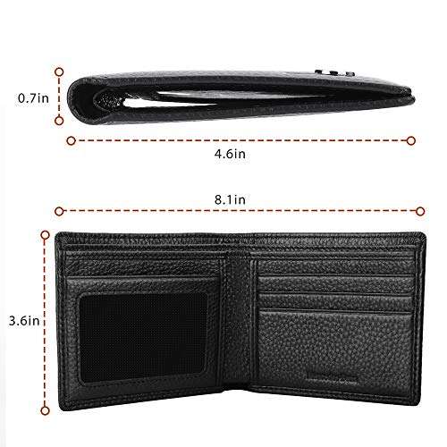 Genuine Leather Bifold Wallet with 3 Card Slots and ID Window For Mercedes Benz (Black, Merce..