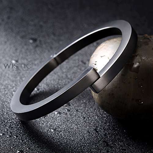 Wistic Black Bracelet with Stainless Steel Bangle Cuff and Magnetic-Clasp Plain Polished..