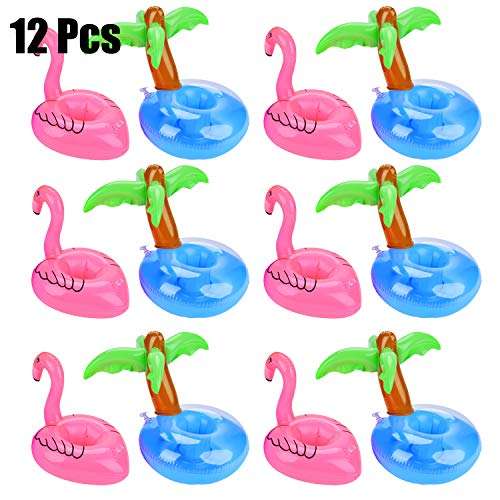 Outgeek Floating Drink Holders, 12 Pcs Inflatable Palm Tree Drink Holders Flamingos Flamingo Drink