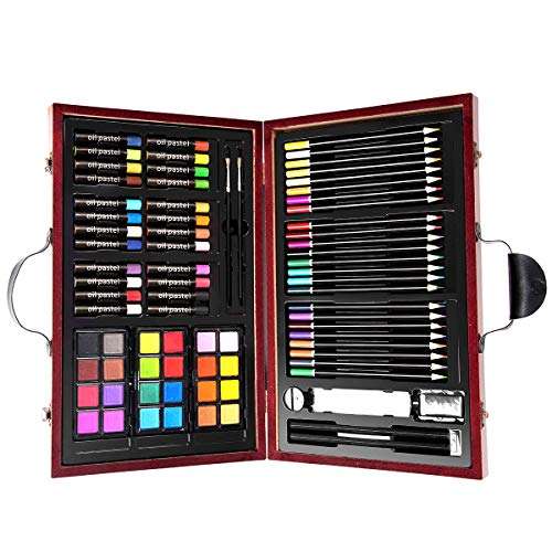 Goplus 80-piece Deluxe Art Set Drawing and Painting w/Wood Case & Accessories