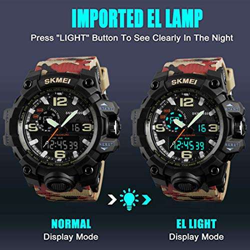 Men's Sports Watches Dual Display Outdoor Military Stopwatch Digital Watch 30M Waterproof Mul..