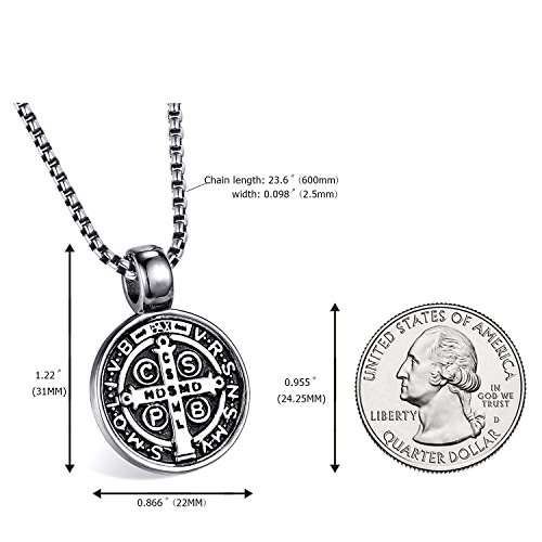 ENHONG Men's St Benedict Exorcism Pendant Necklace Stainless Steel Catholic Roman Cross Demon Prote