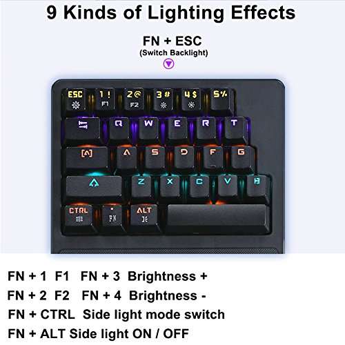 FELiCON One Handed Mechanical Gaming Keyboard RGB LED 9 Kind of Backlit Mode Single Hand Game..