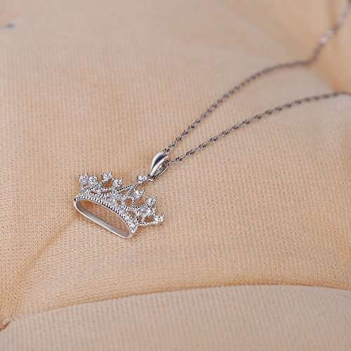 GemsChest Sterling Silver Round Cubic Zirconia Crown Pendant Necklace 18" Chain