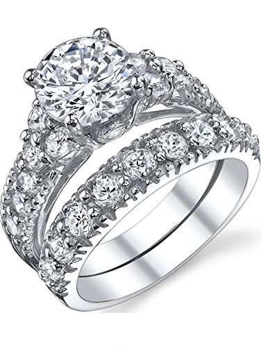 Solid Sterling Silver 925 Engagement Ring Set Bridal Rings with Cubic Zirconia Size 4