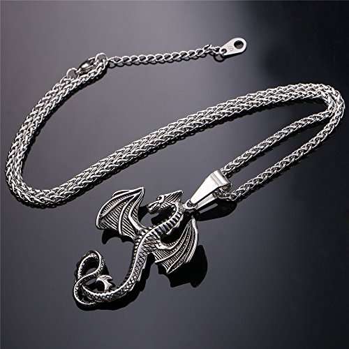 Punk Gothic Dragon Pendant On 18K Gold Plated Wheat Chain