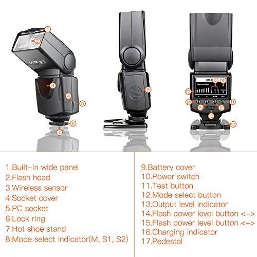 SAMTIAN Speedlite Flash Professional Electronic Camera Flash Speedlight for Canon Nikon Panasonic O