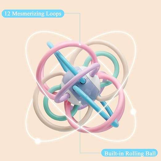 Baby Rattle and Teether Ball | Perfect for Teething, Sensory, and Fine Motor Skill Development | Sui