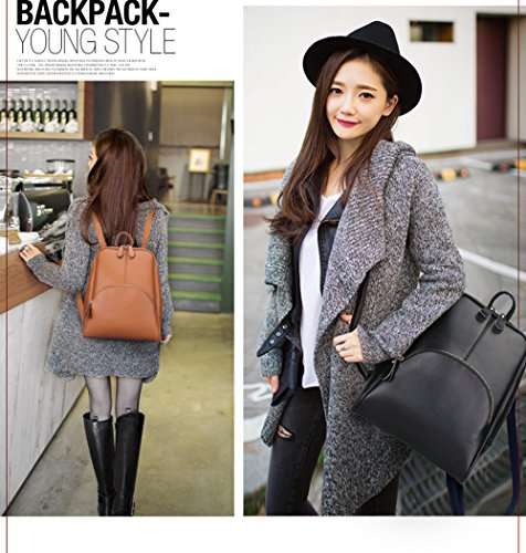 aiseyi Women Black Leather Backpack for Girls Drawstring Schoolbag Casual Daypack