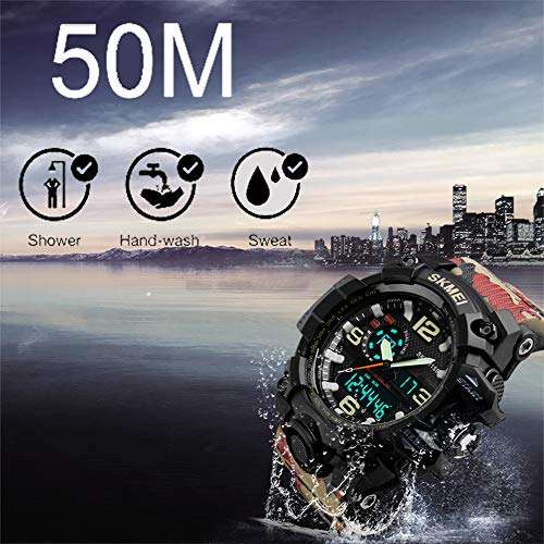 Men's Sports Watches Dual Display Outdoor Military Stopwatch Digital Watch 30M Waterproof Mul..