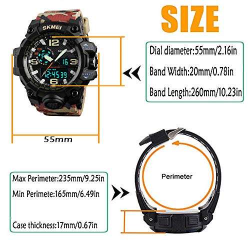 Men's Sports Watches Dual Display Outdoor Military Stopwatch Digital Watch 30M Waterproof Mul..